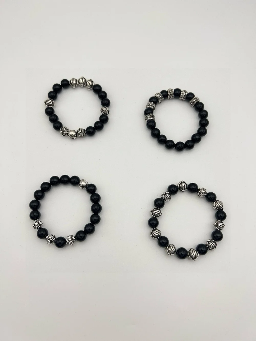 Chrome Hearts Men's Black Beaded Bracelet with Silver Accents